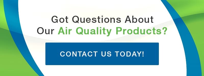 Banner promoting air quality products with a contact button.