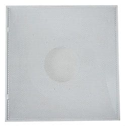White perforated acoustic ceiling tile featuring a central circle pattern. Product Name: Perforated Diffuser only.