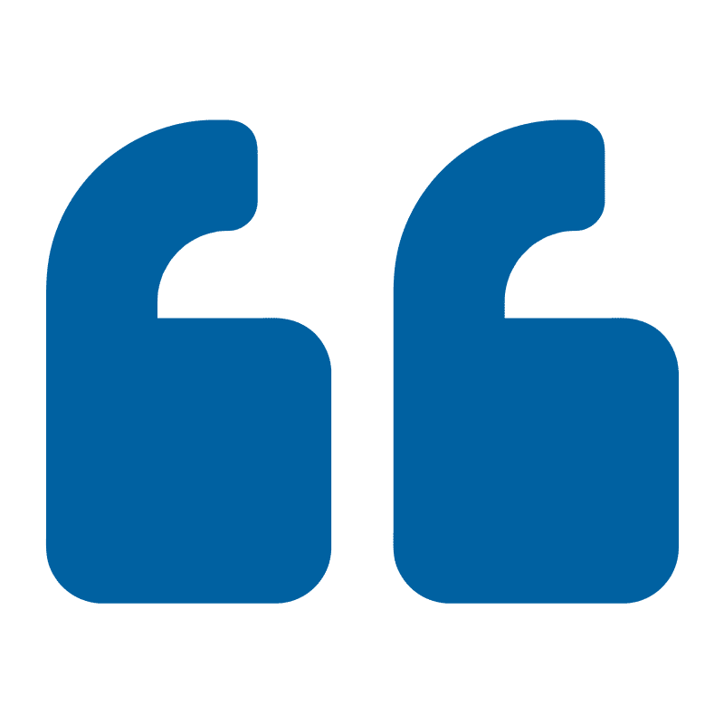 A blue quotation mark symbol graces a white background, reminiscent of Comfort First reviews.