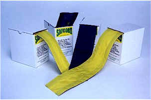 Two boxes labeled "Safcord," each with a long strip—one yellow and one black—extending out.