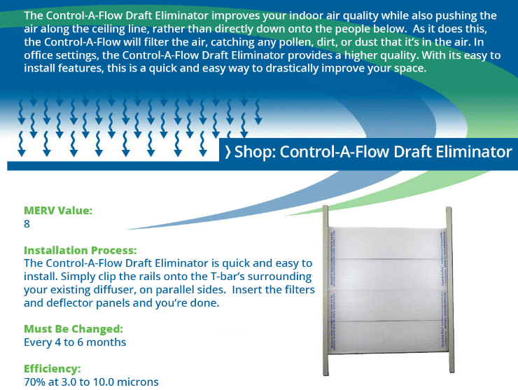 Control-A-Flow Draft Eliminator improves indoor air quality by stopping drafts.