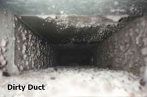 Internal view of a dusty HVAC duct.