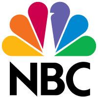The colorful NBC peacock logo with bold black letters.